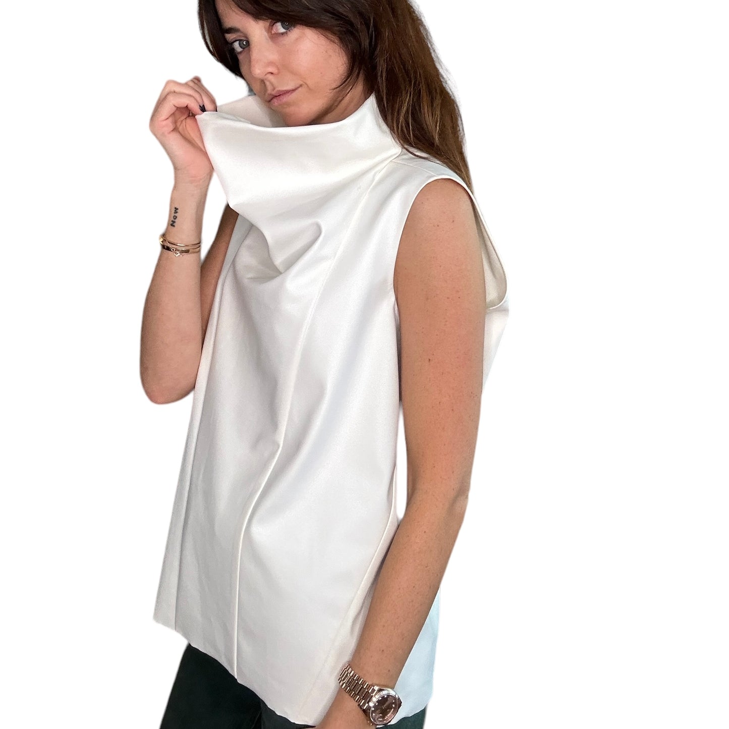 White Faux-Leather Top - M
