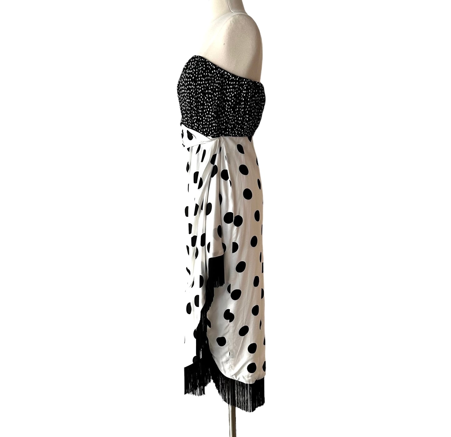 Strapless Black and White Polka Dot Dress - M