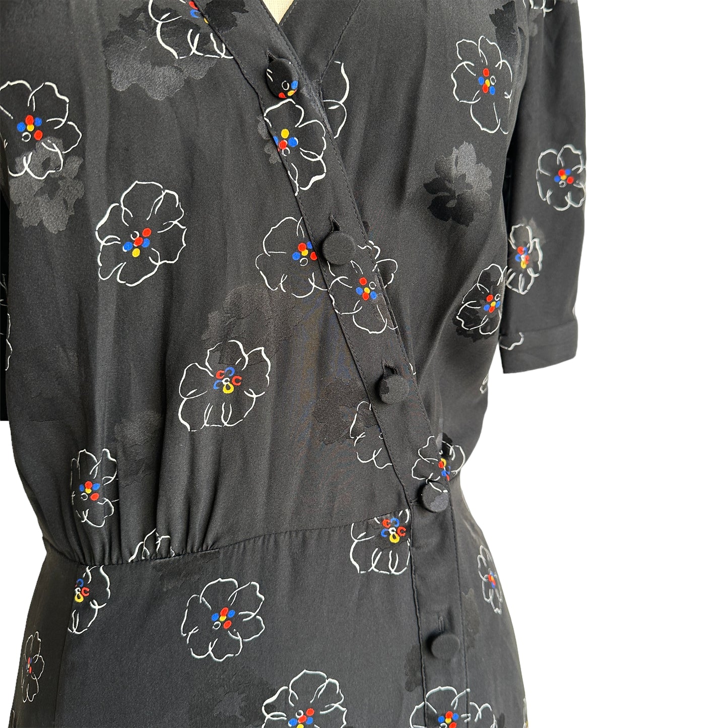 Black Silk Floral Dress - 0
