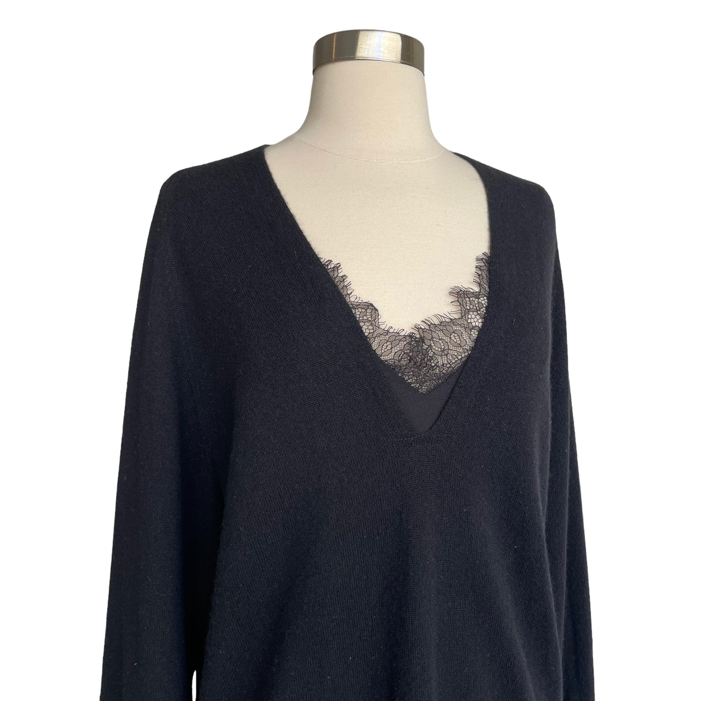 Cashmere and Lace Black Sweater - S
