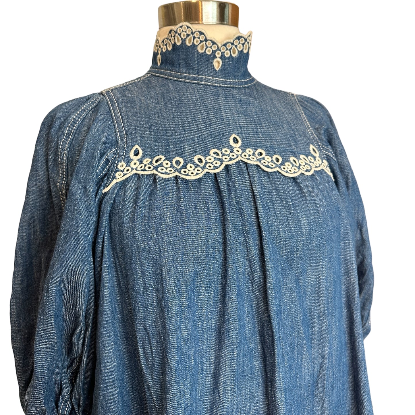 Denim Blue Eyelet Mini Dress - XS