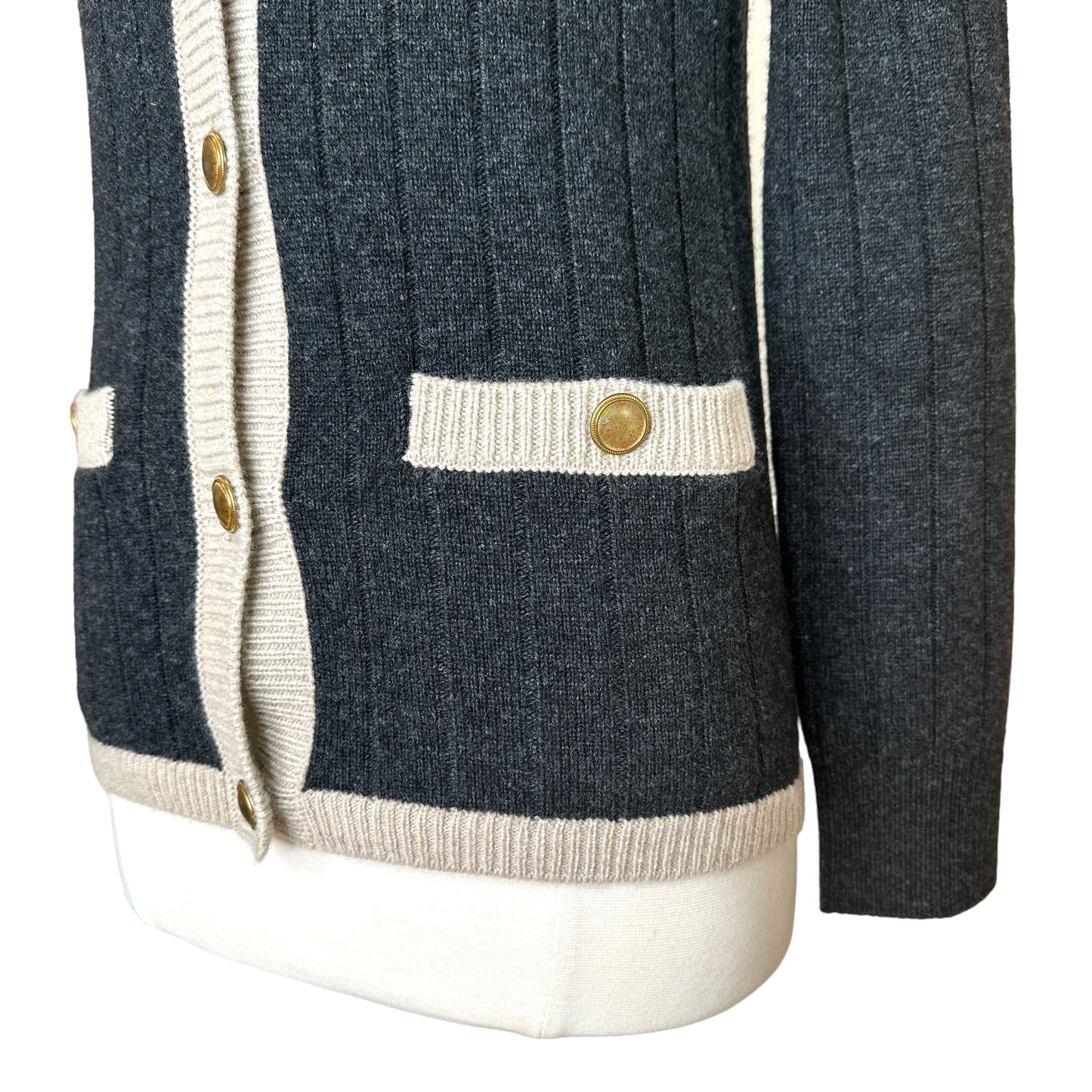 Grey & Cream Cashmere Cardigan - S