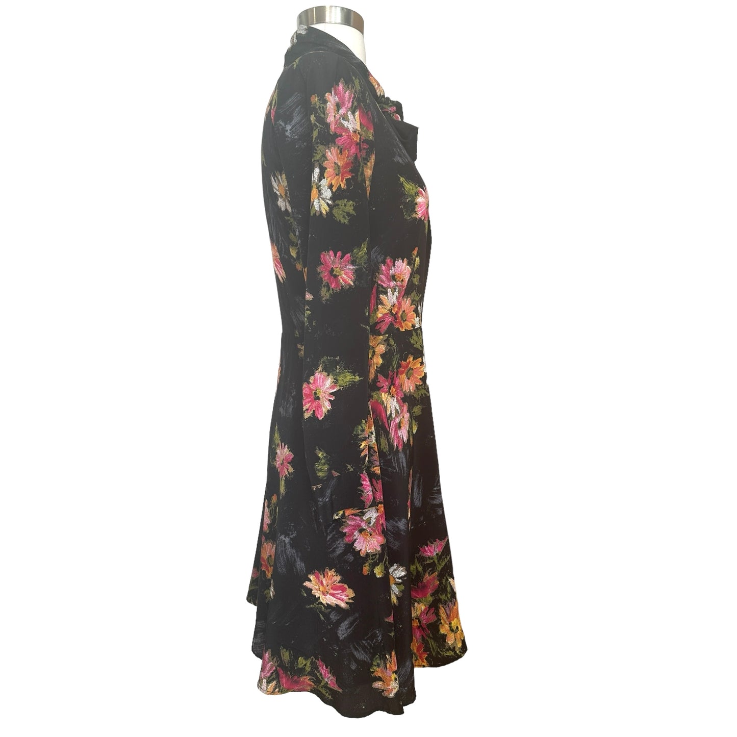 Black Floral Silk Dress - S
