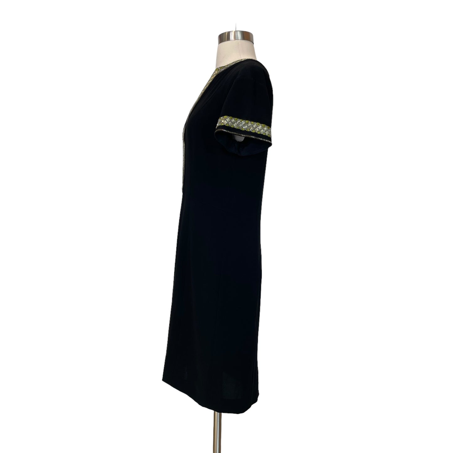 Black and Green Beaded Collar Dress - 44