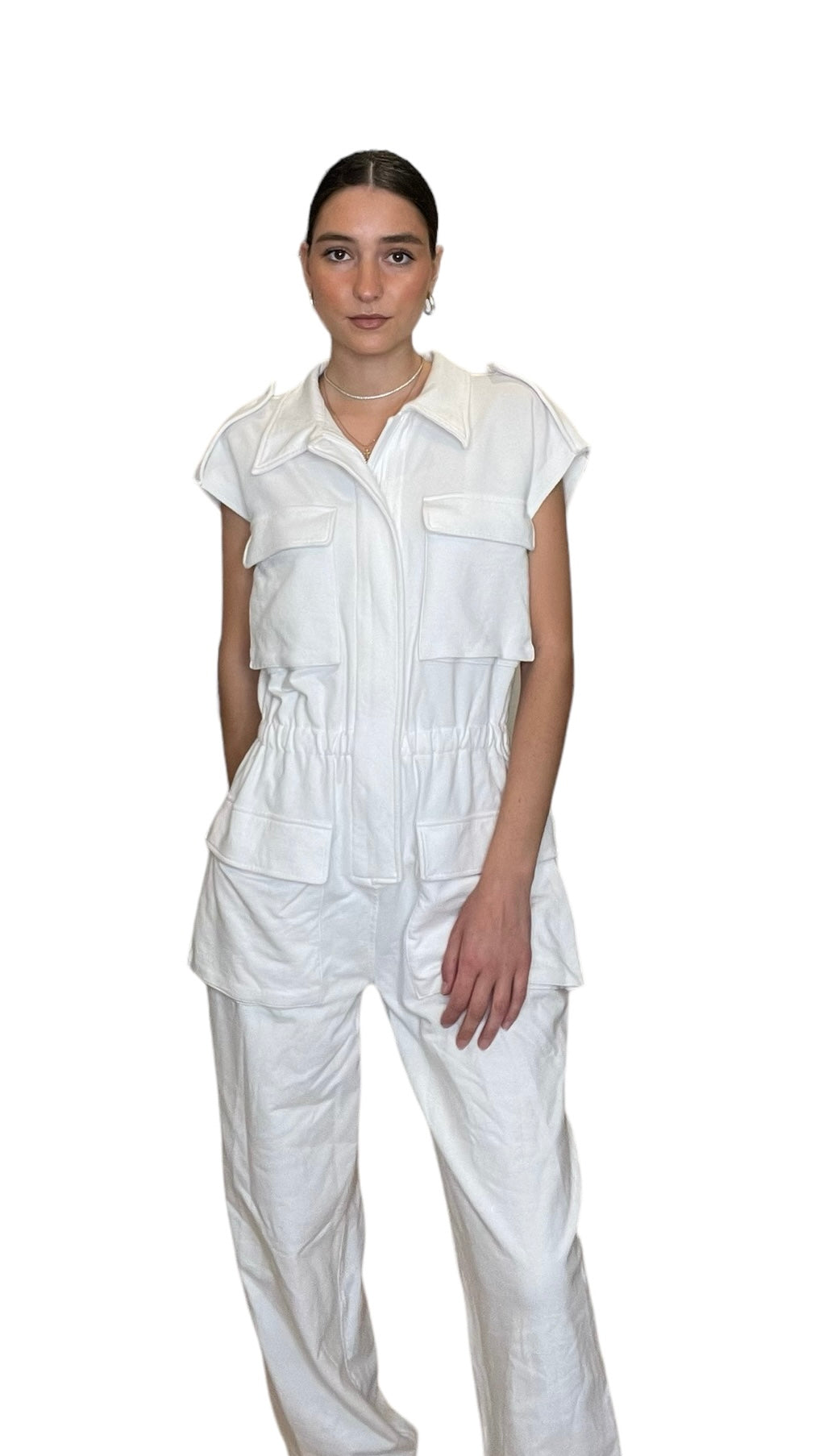 White Cargo Jumpsuit - M