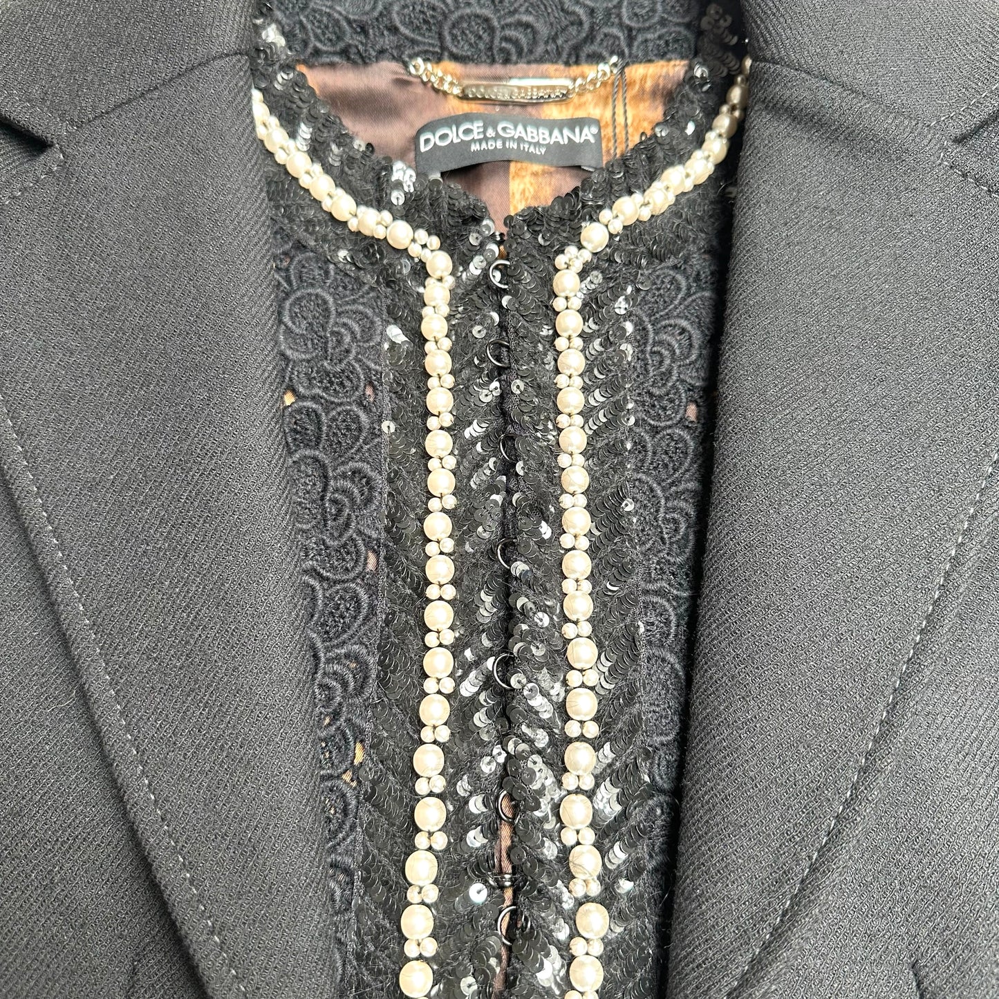 Black Lace, Faux-Pearl & Sequins Jacket - L
