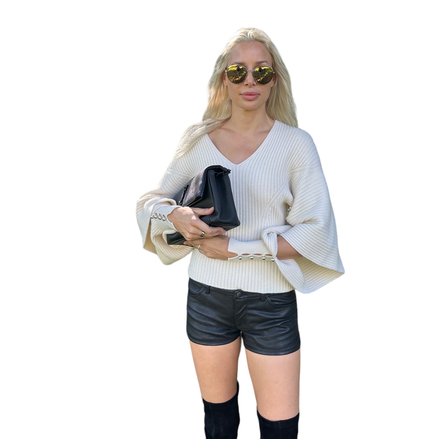White Ribbed Sweater - S