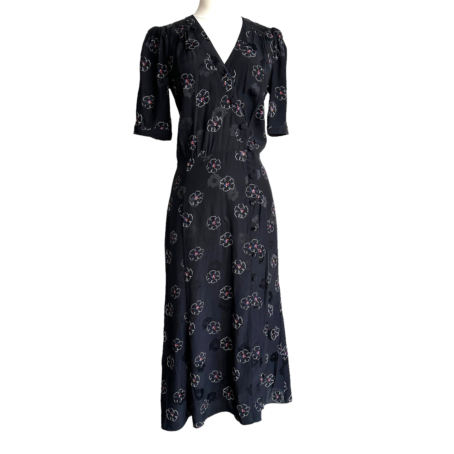 Black Silk Floral Dress - 0