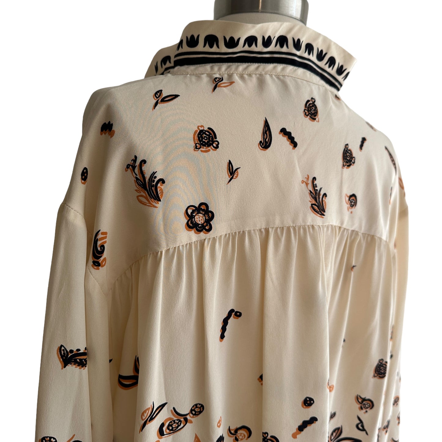 Floral Cream Silk Blouse - S/M