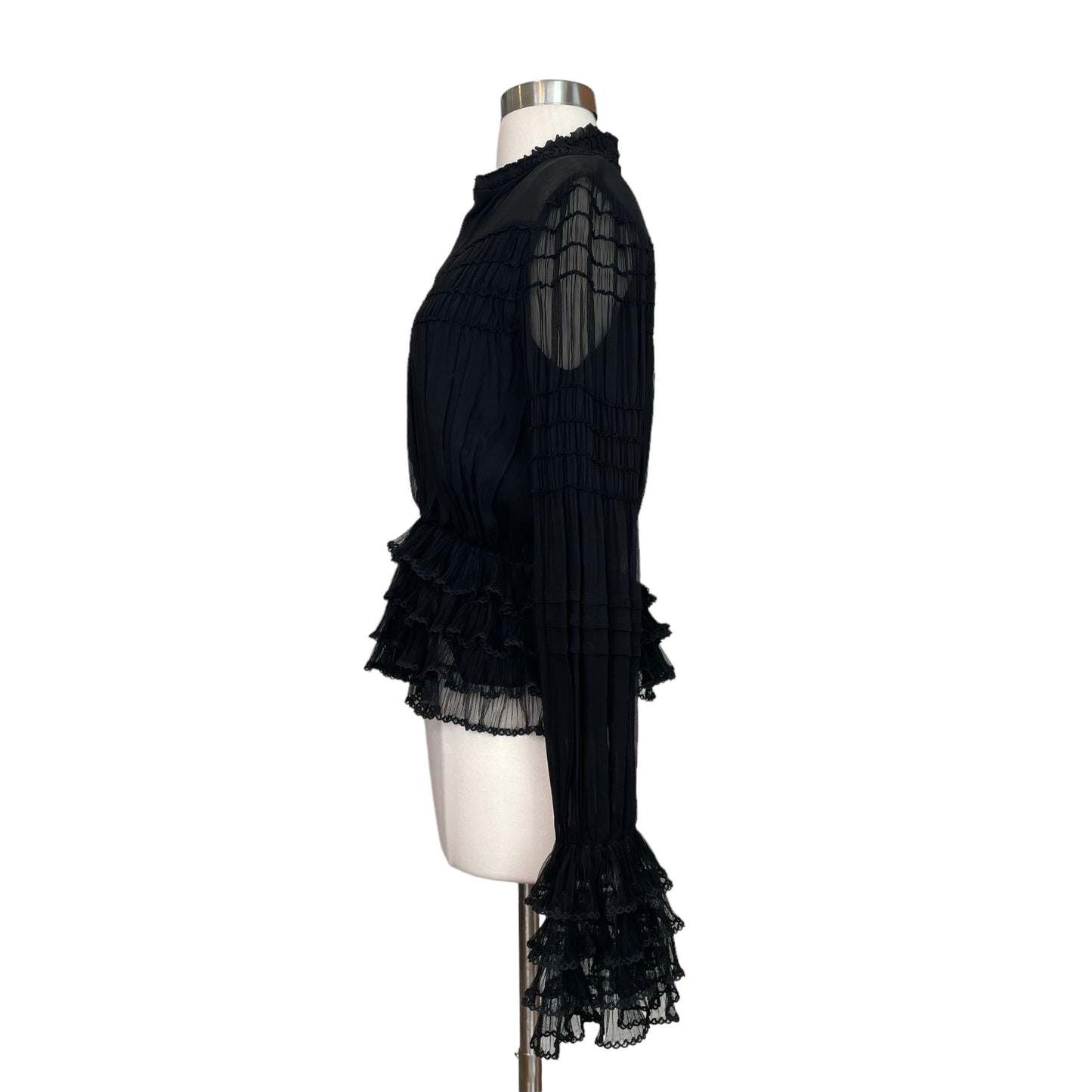 Black Ruffle Long Sleeve Top - S