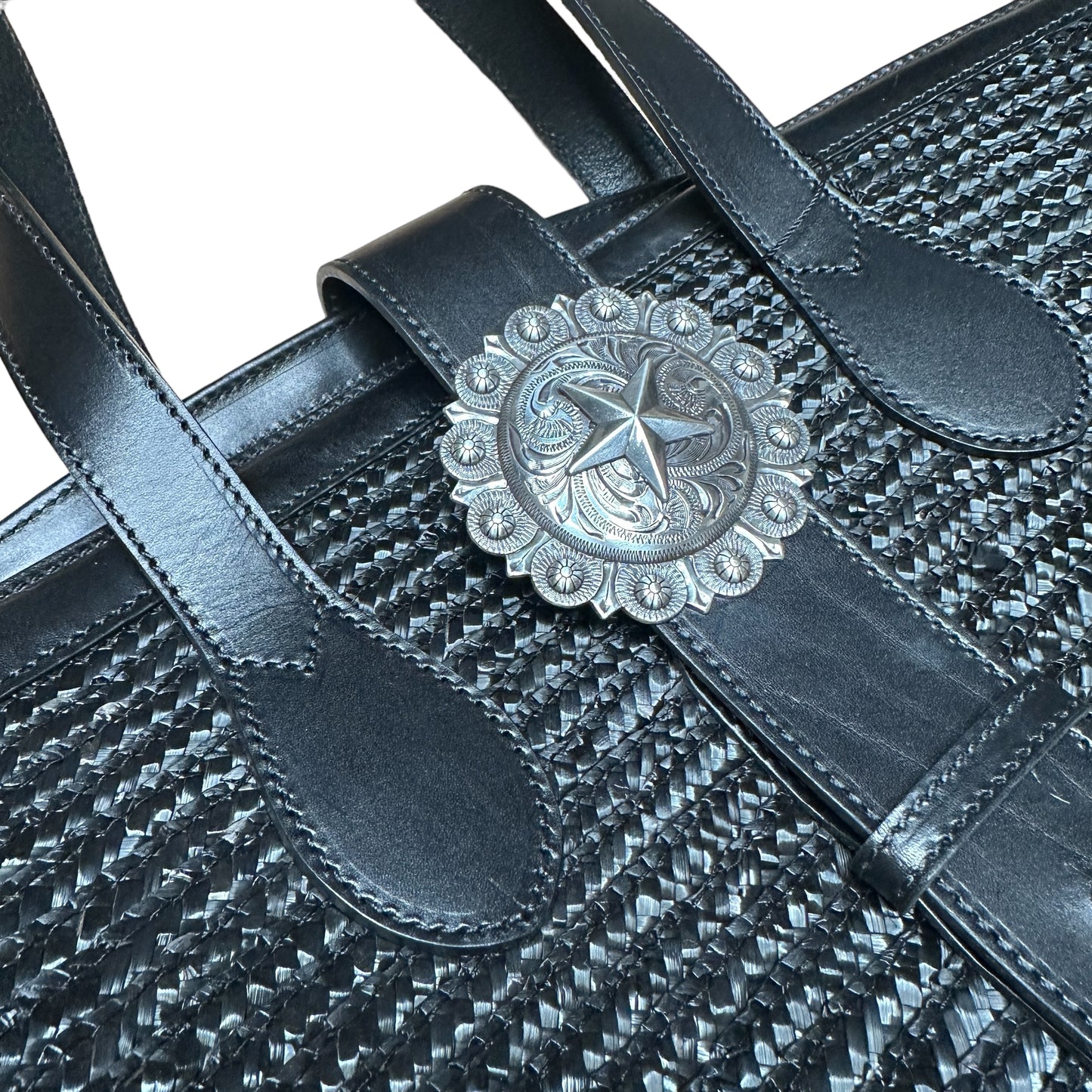 Black Raffia & Leather Bag