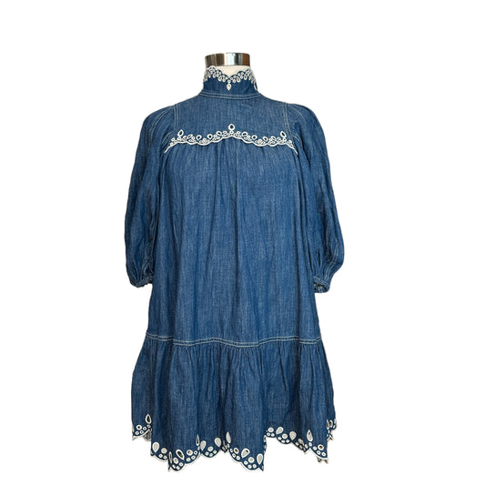 Denim Blue Eyelet Mini Dress - XS