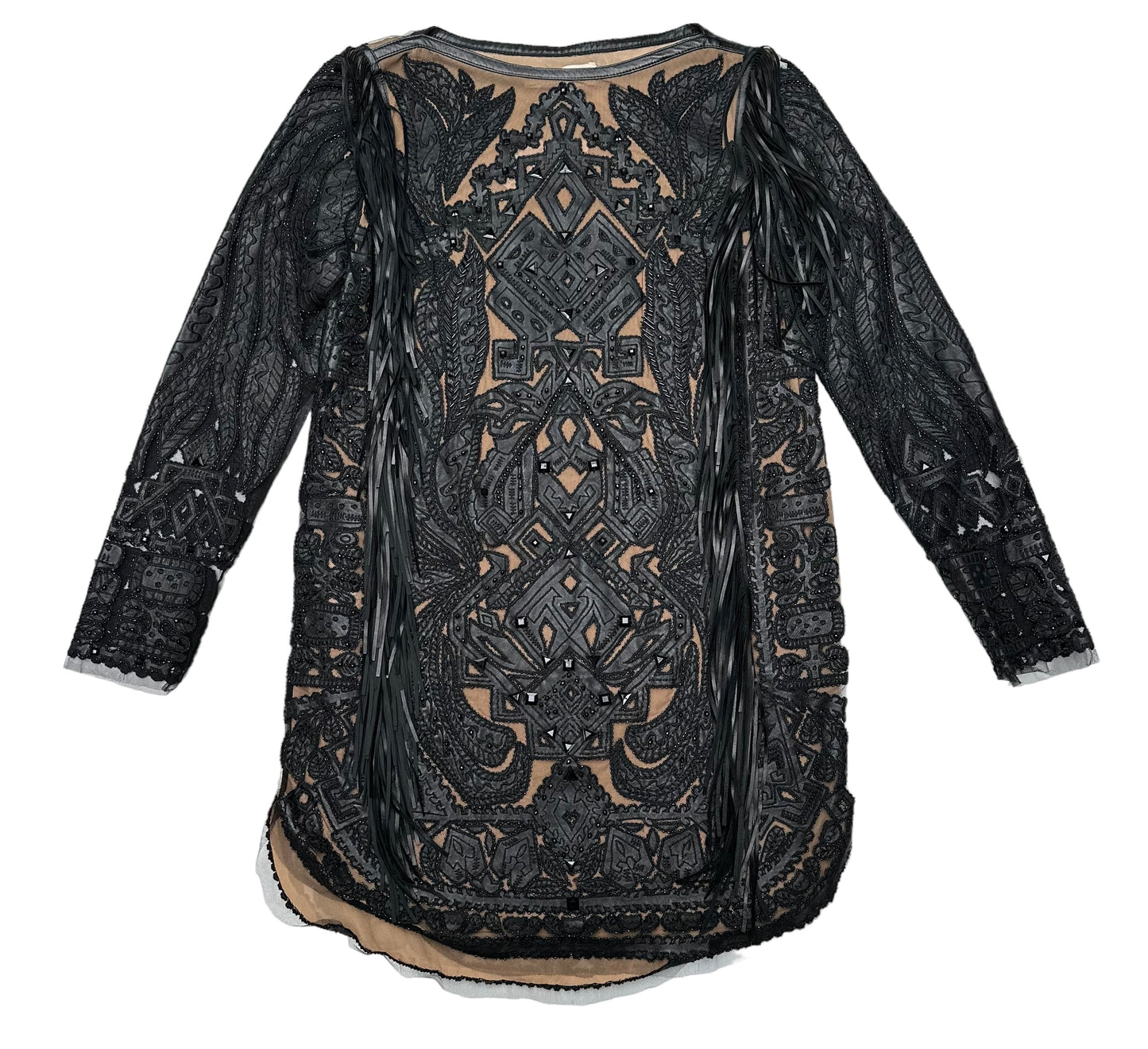 Black Leather, Fringes and Beads Dress - 4