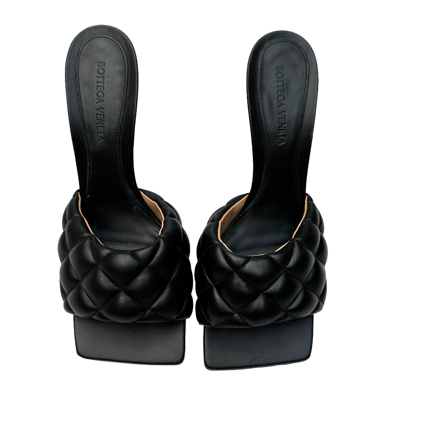 Black Leather Heeled Slides - 9