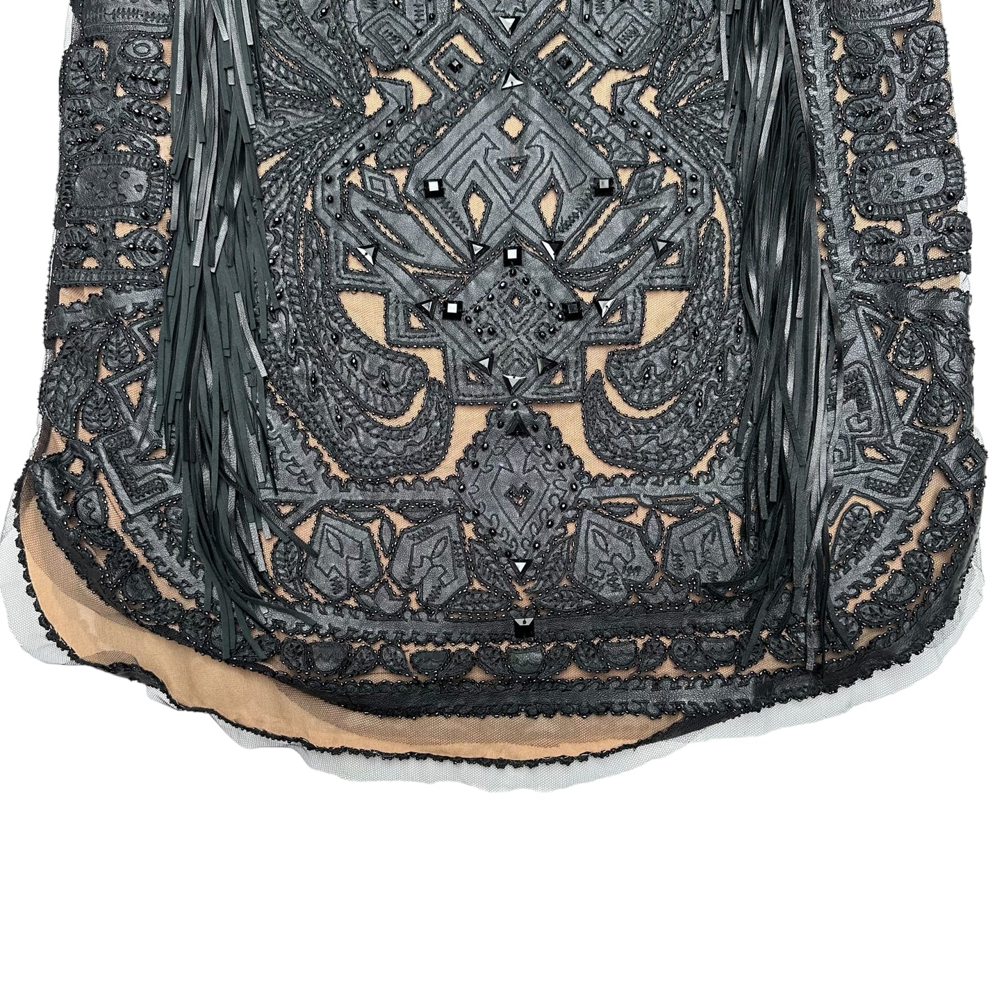 Black Leather, Fringes and Beads Dress - 4