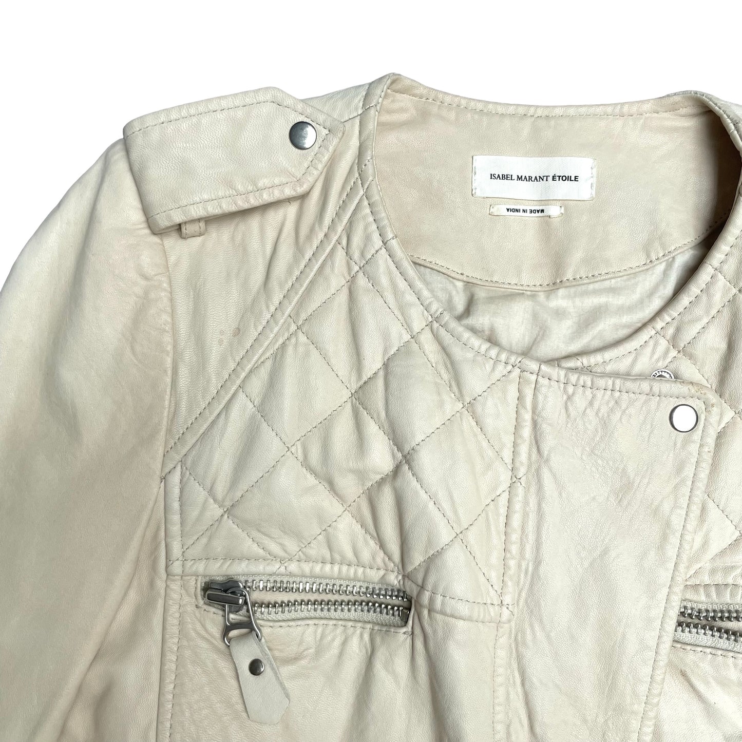 Cream Leather Jacket - M