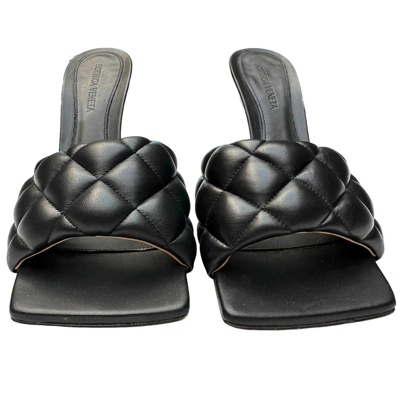 Black Leather Heeled Slides - 9