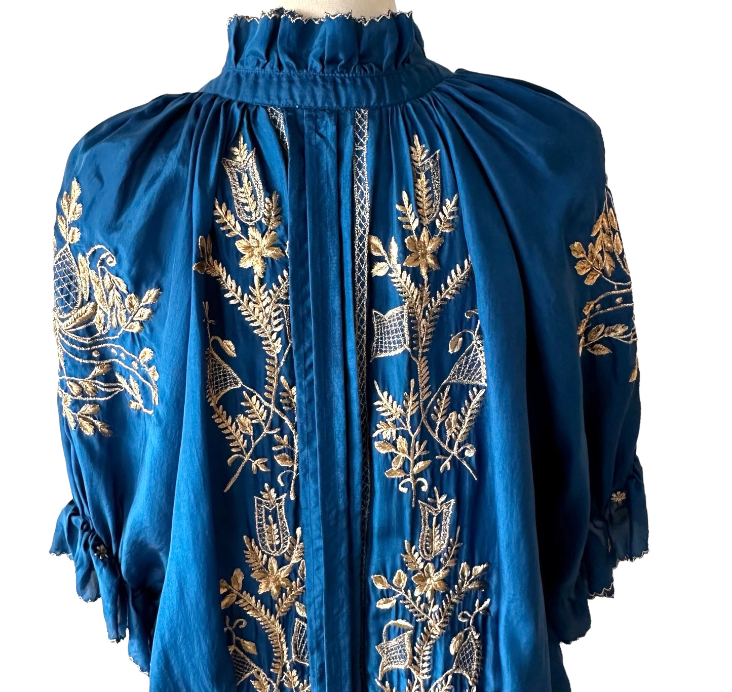 Blue & Gold Silk Dress - S