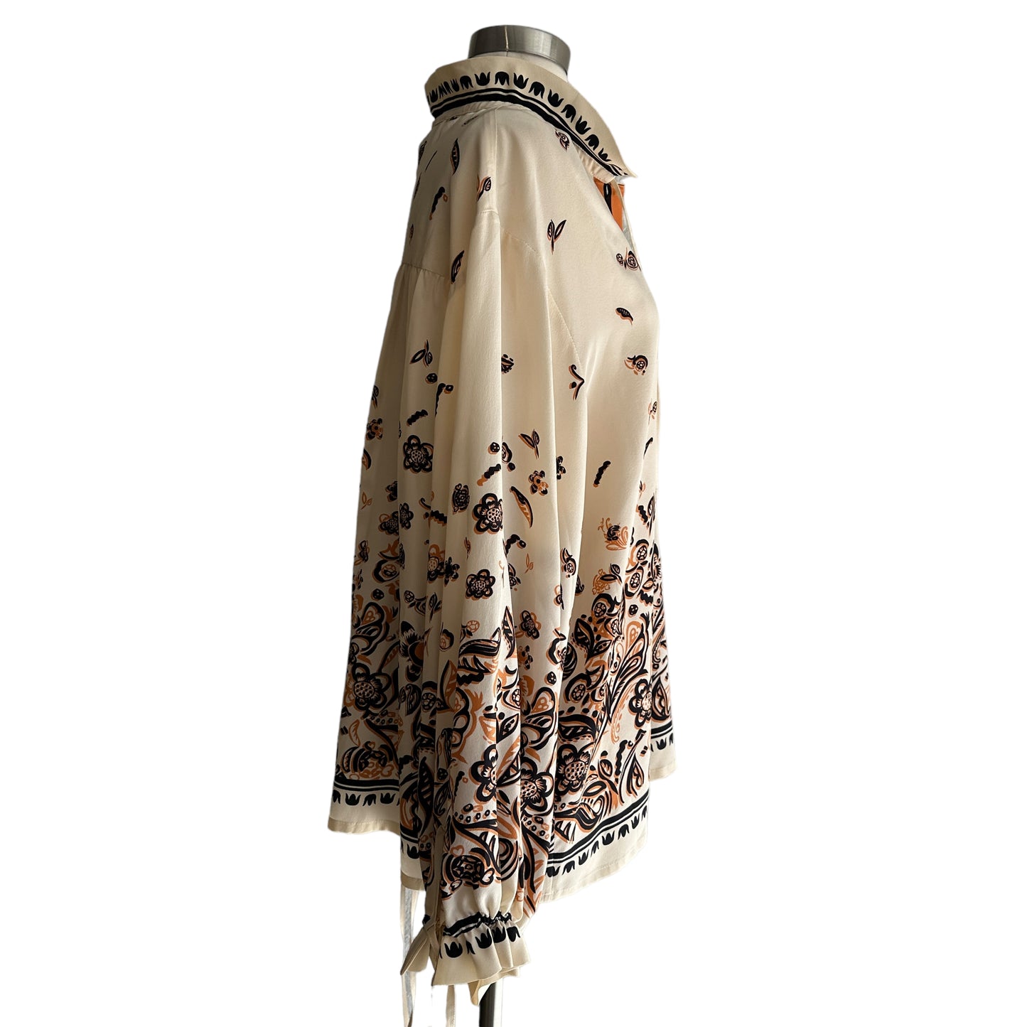 Floral Cream Silk Blouse - S/M