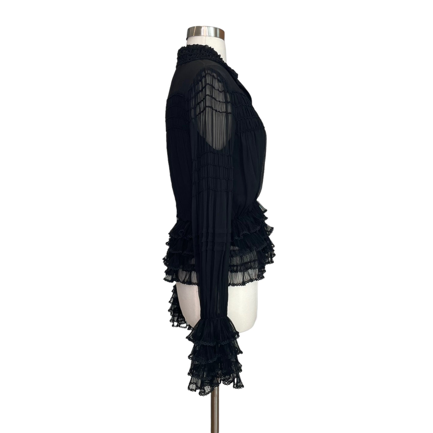 Black Ruffle Long Sleeve Top - S