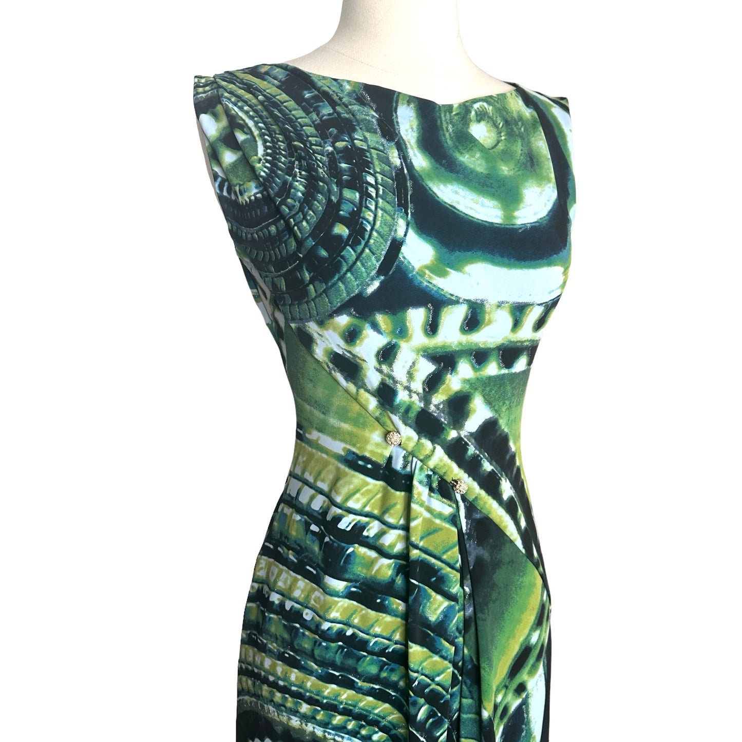 Green Dress w/Crystal Brooch.