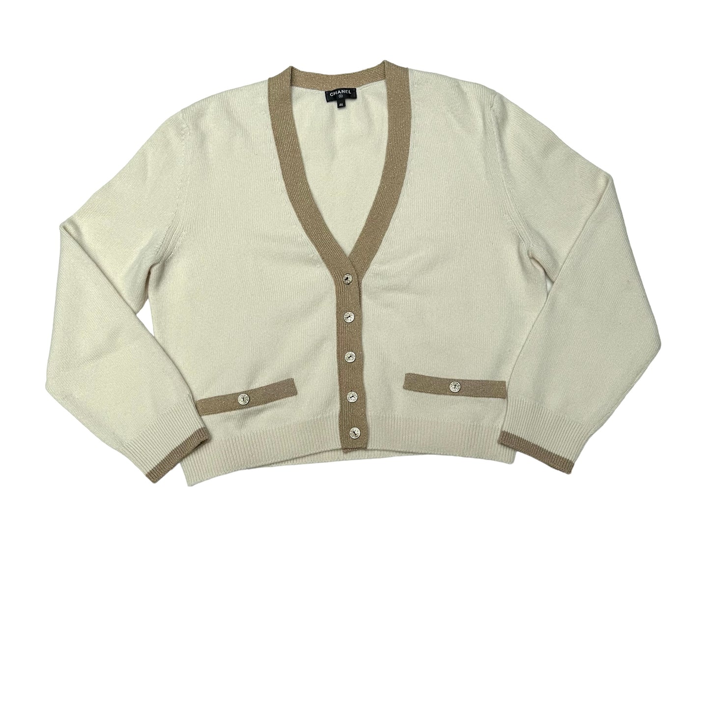 Cream & Gold Cashmere Cardigan - L