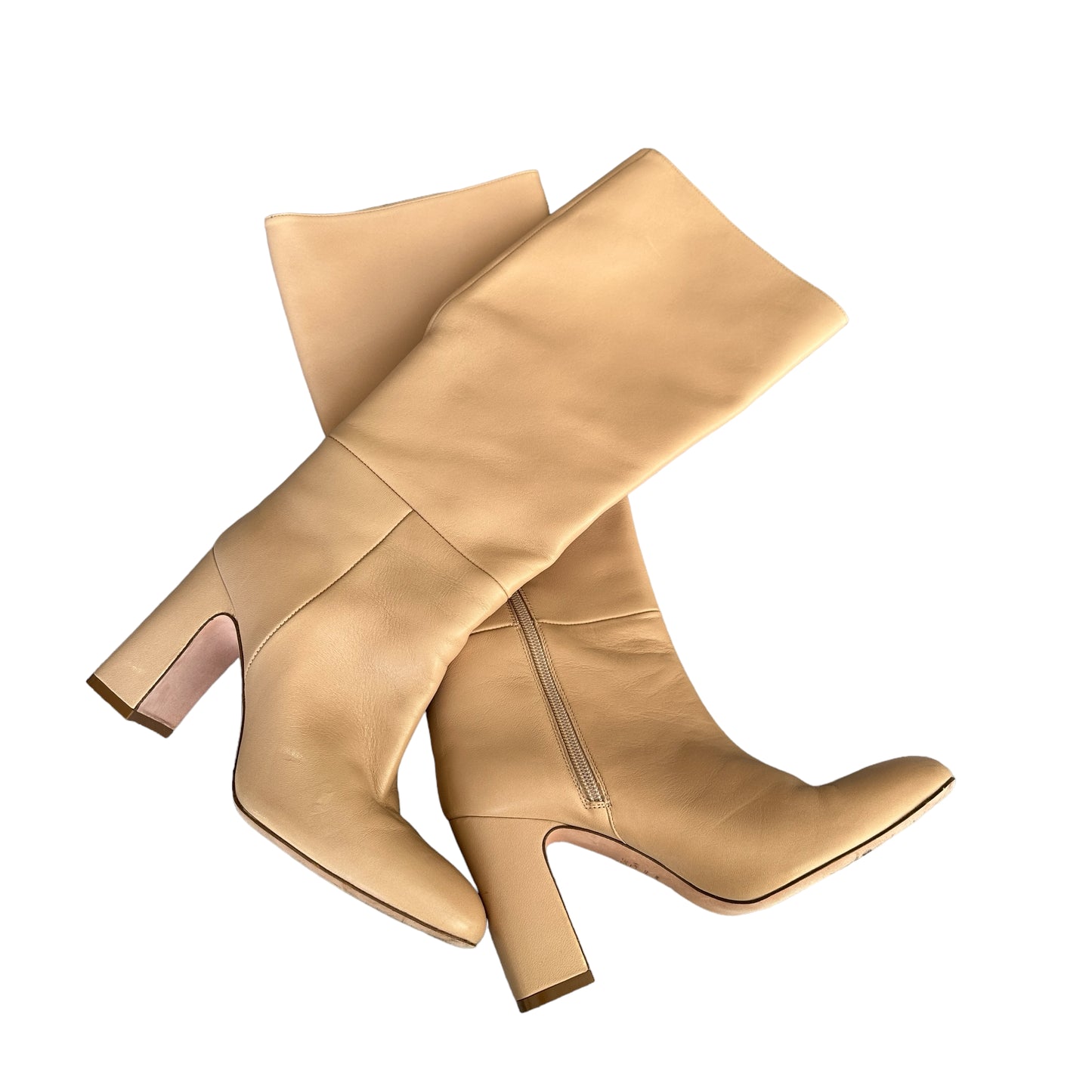 Cream Leather Tall Boots - 8