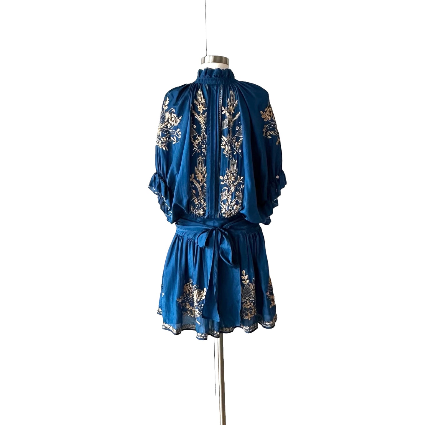 Blue & Gold Silk Dress - S