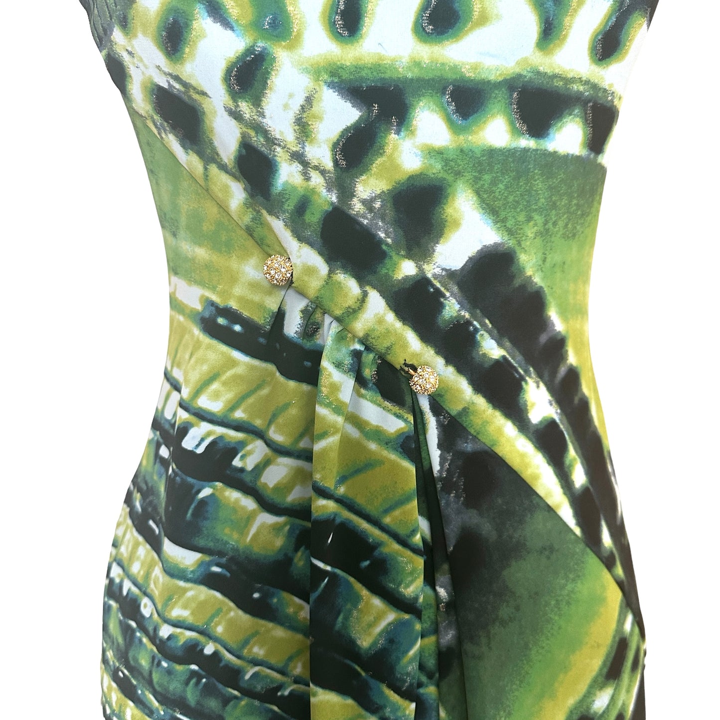 Green Dress w/Crystal Brooch.