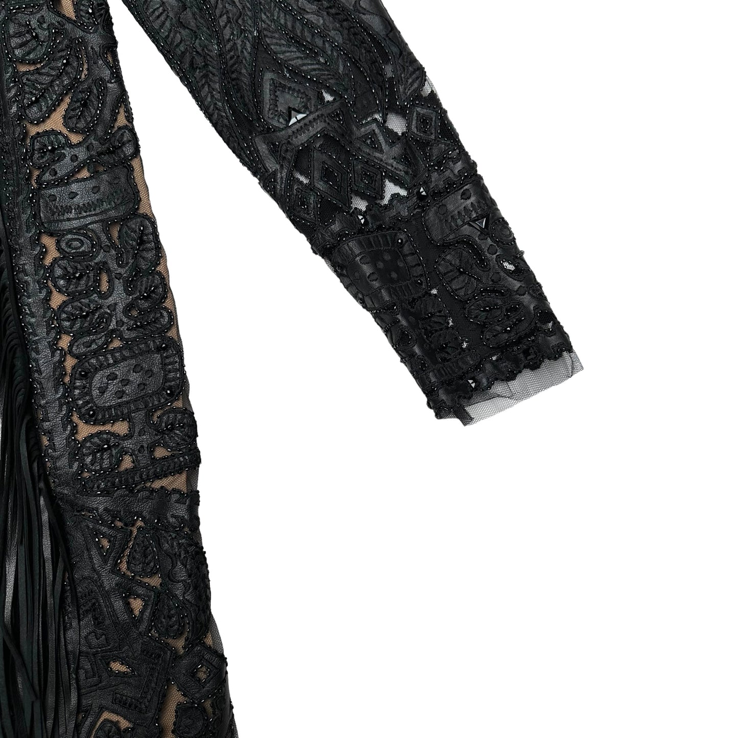 Black Leather, Fringes and Beads Dress - 4