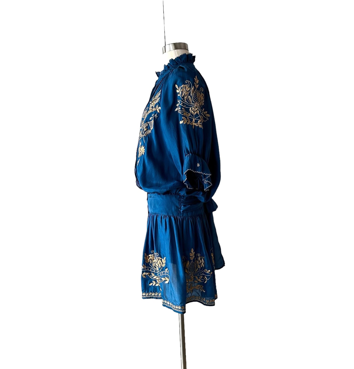 Blue & Gold Silk Dress - S
