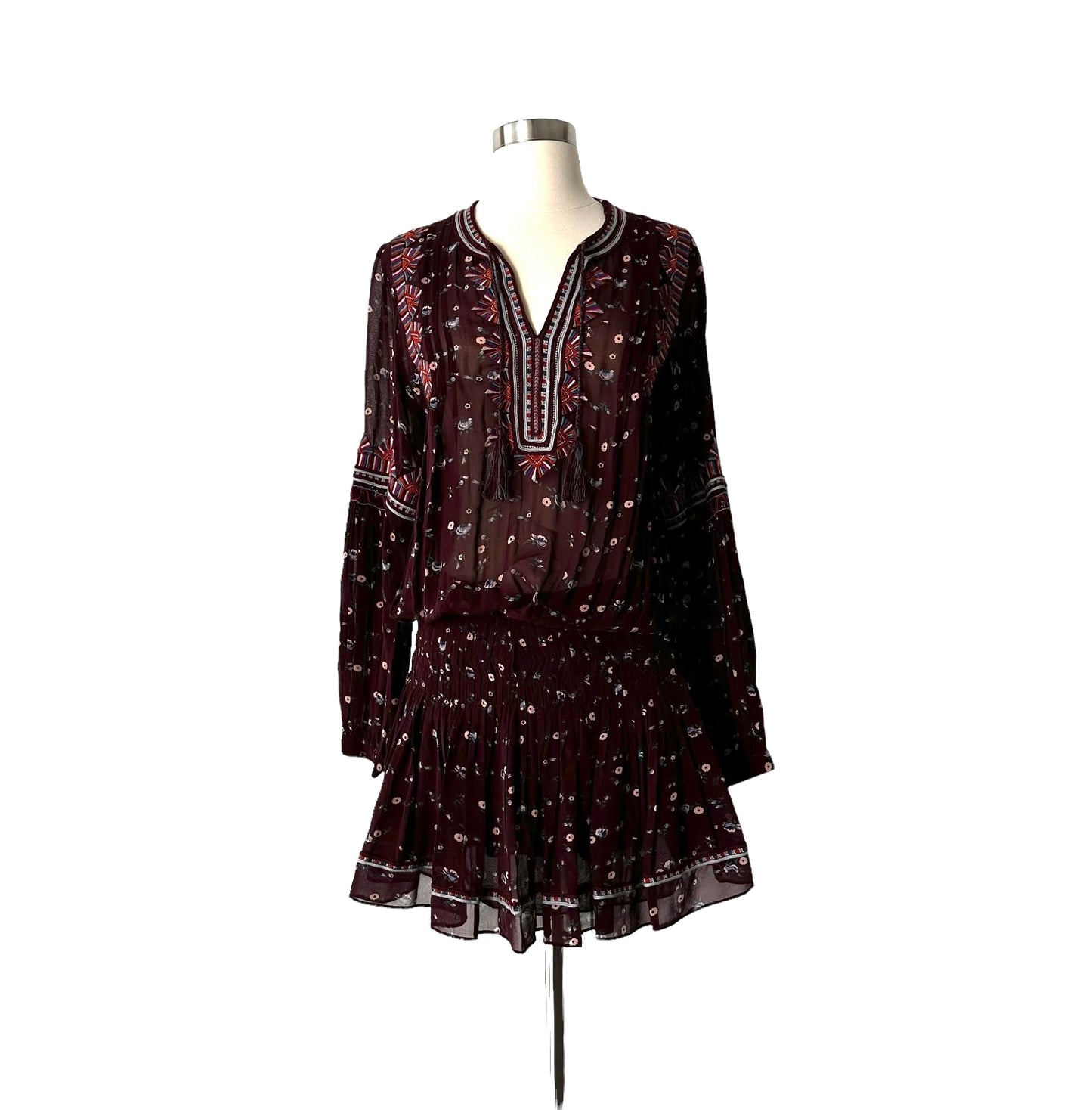 Burgundy Floral Dress - S