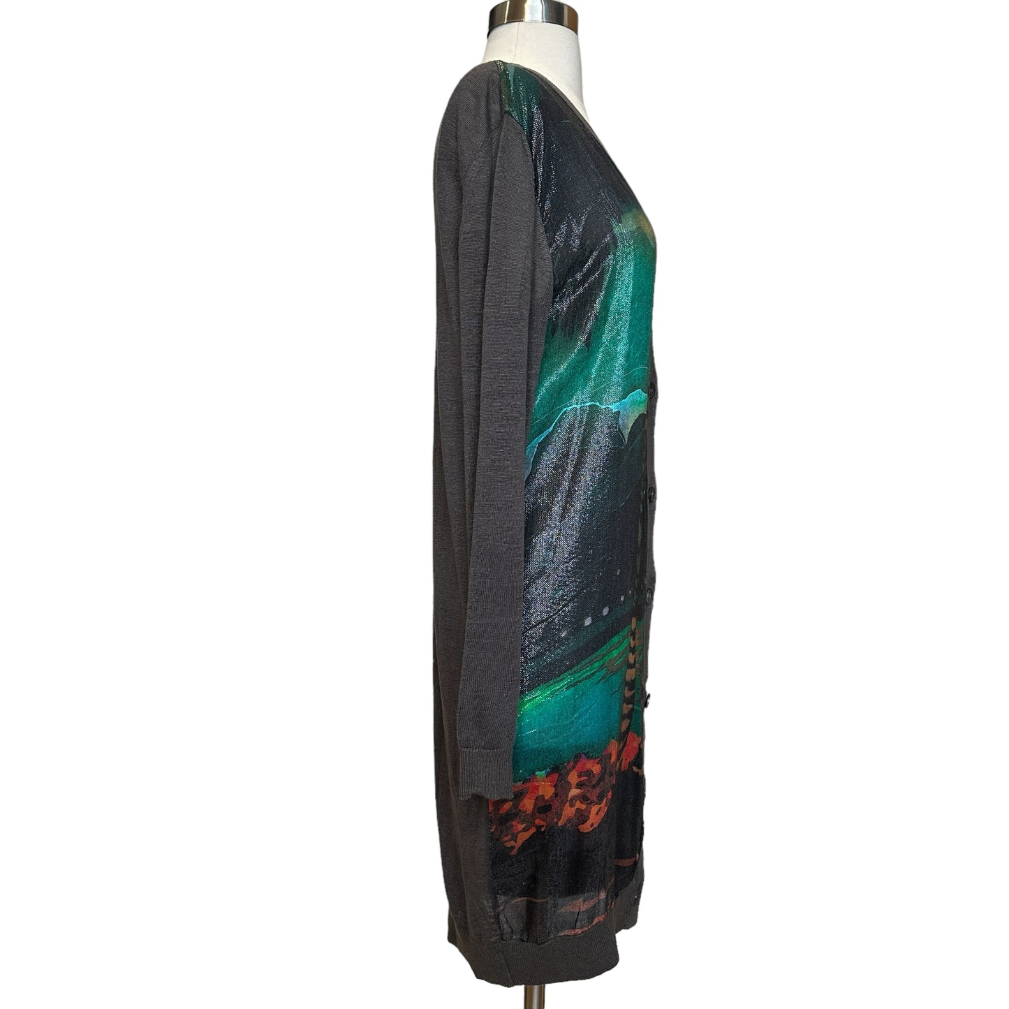 Long Metallic Silk & Linen Cardigan - M