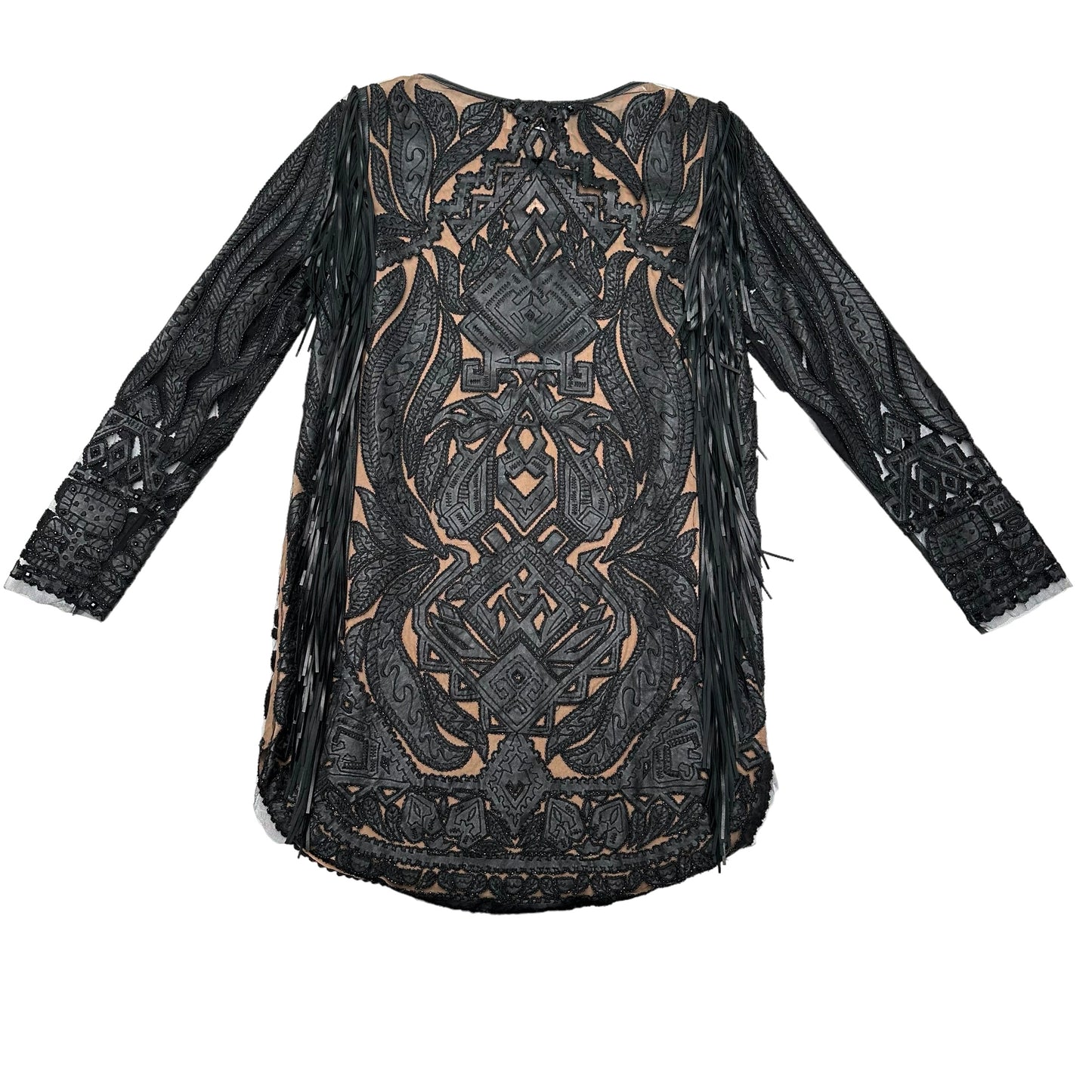 Black Leather, Fringes and Beads Dress - 4