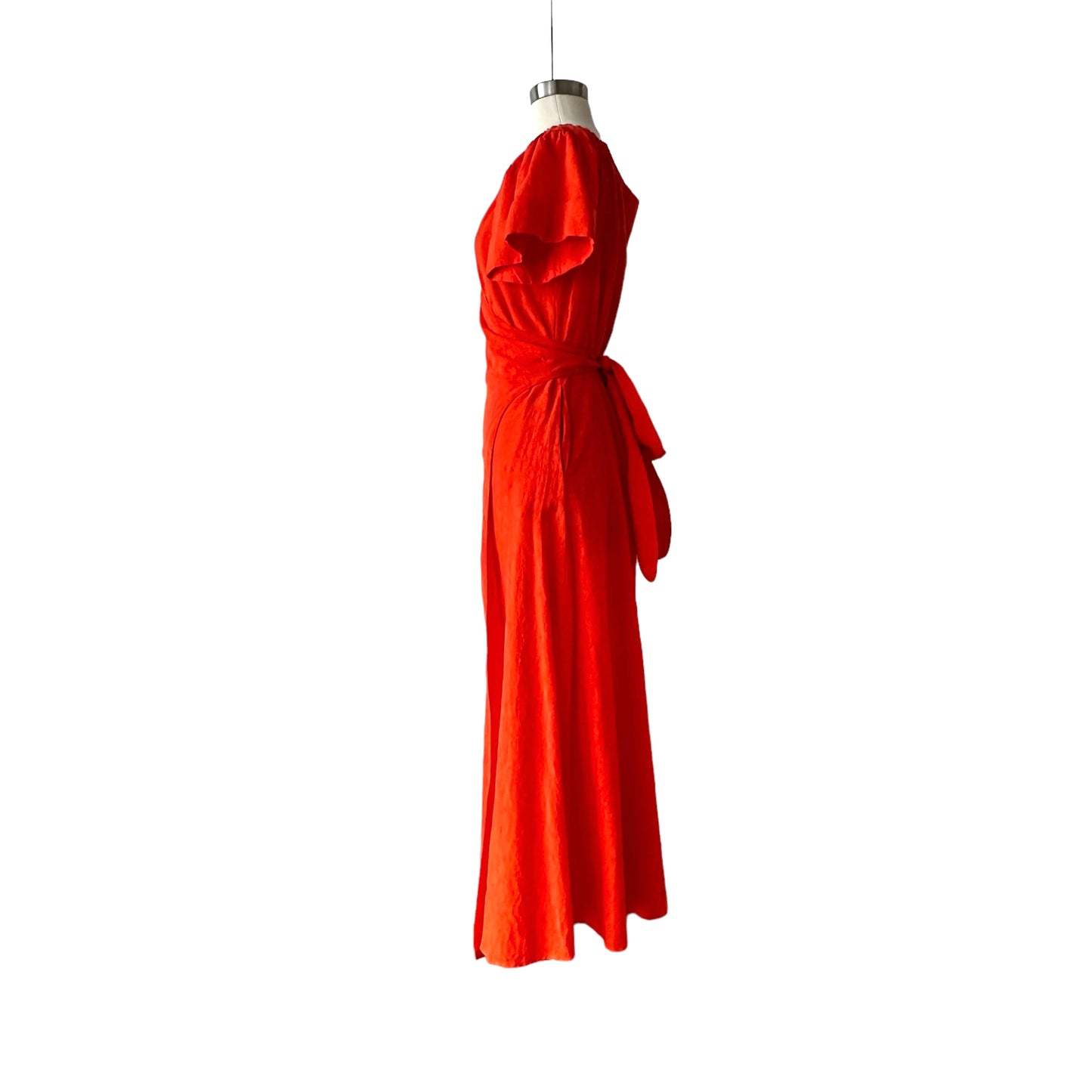Red Linen Wrap Dress - S
