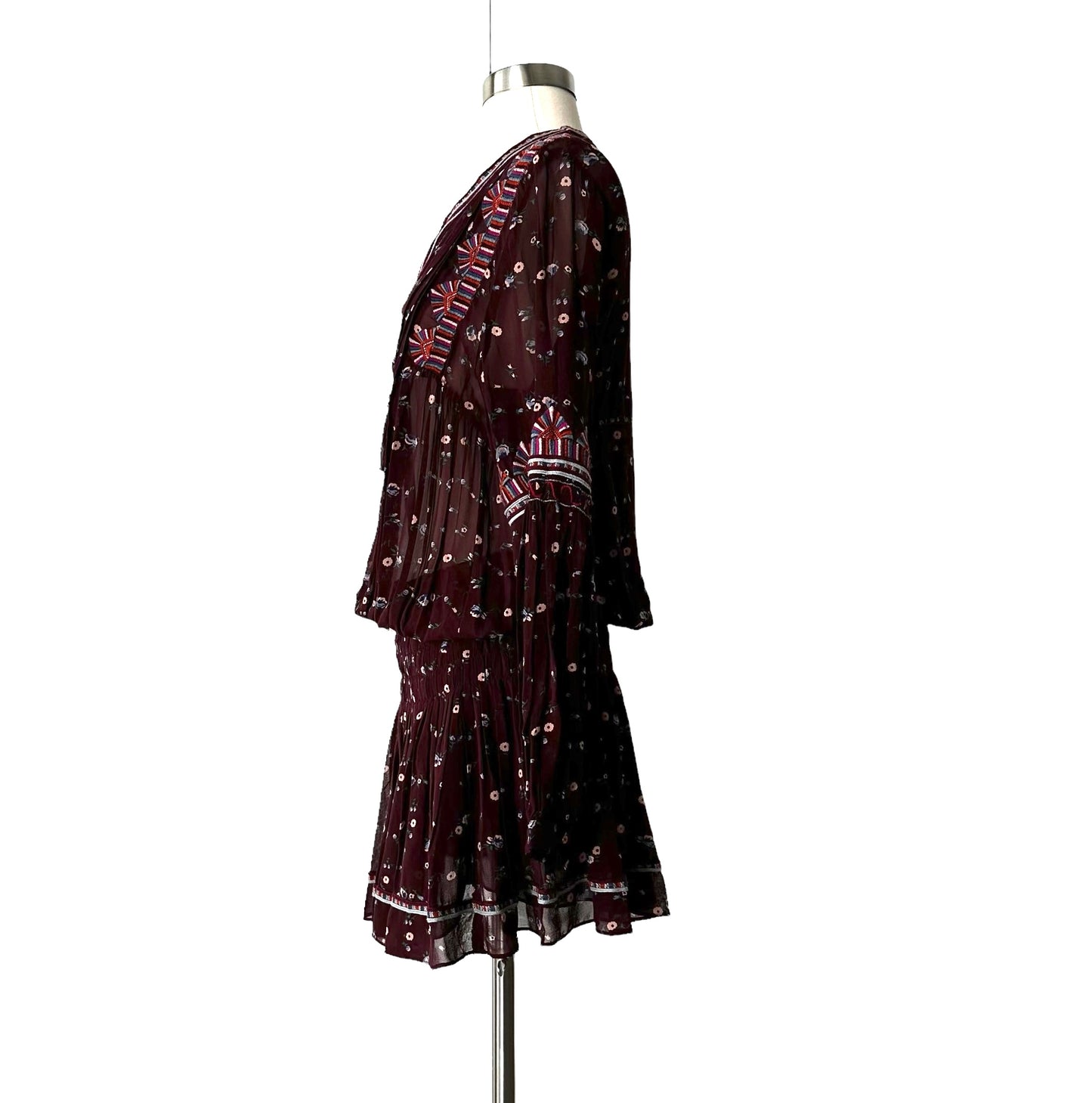Burgundy Floral Dress - S