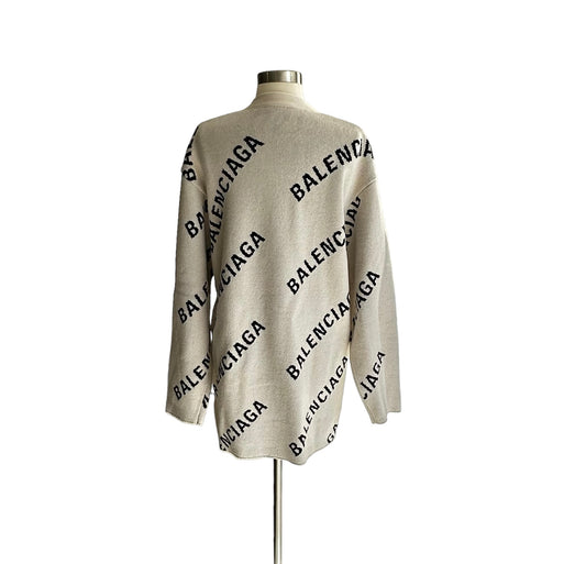 Cream & Black Logo Cardigan - XS