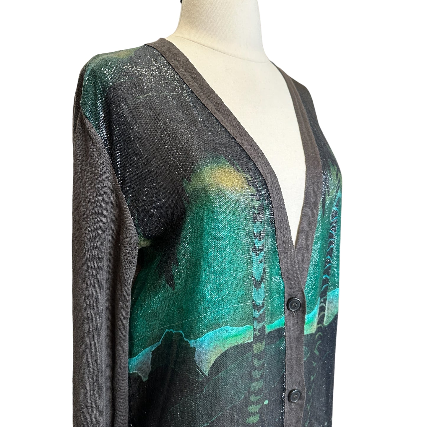 Long Metallic Silk & Linen Cardigan - M