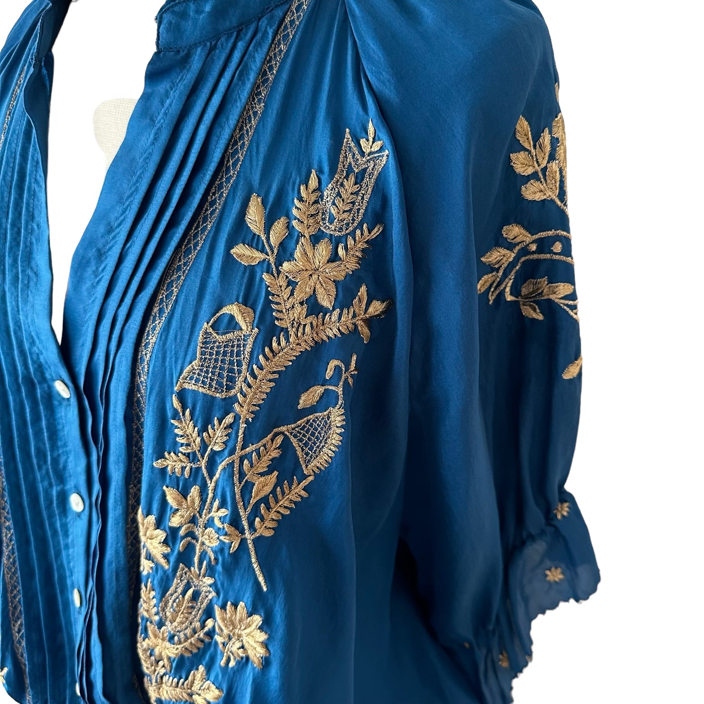 Blue & Gold Silk Dress - S