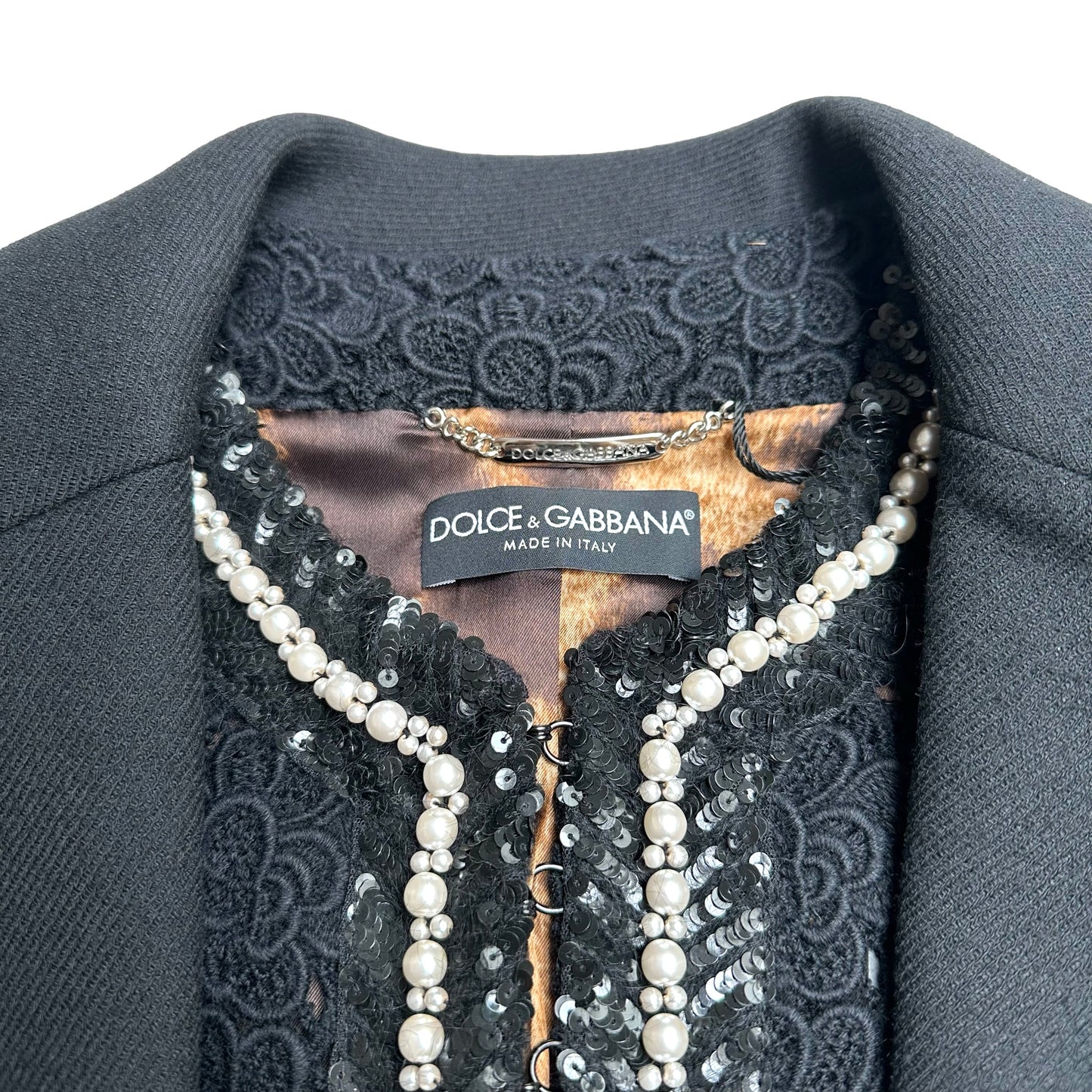 Black Lace, Faux-Pearl & Sequins Jacket - L