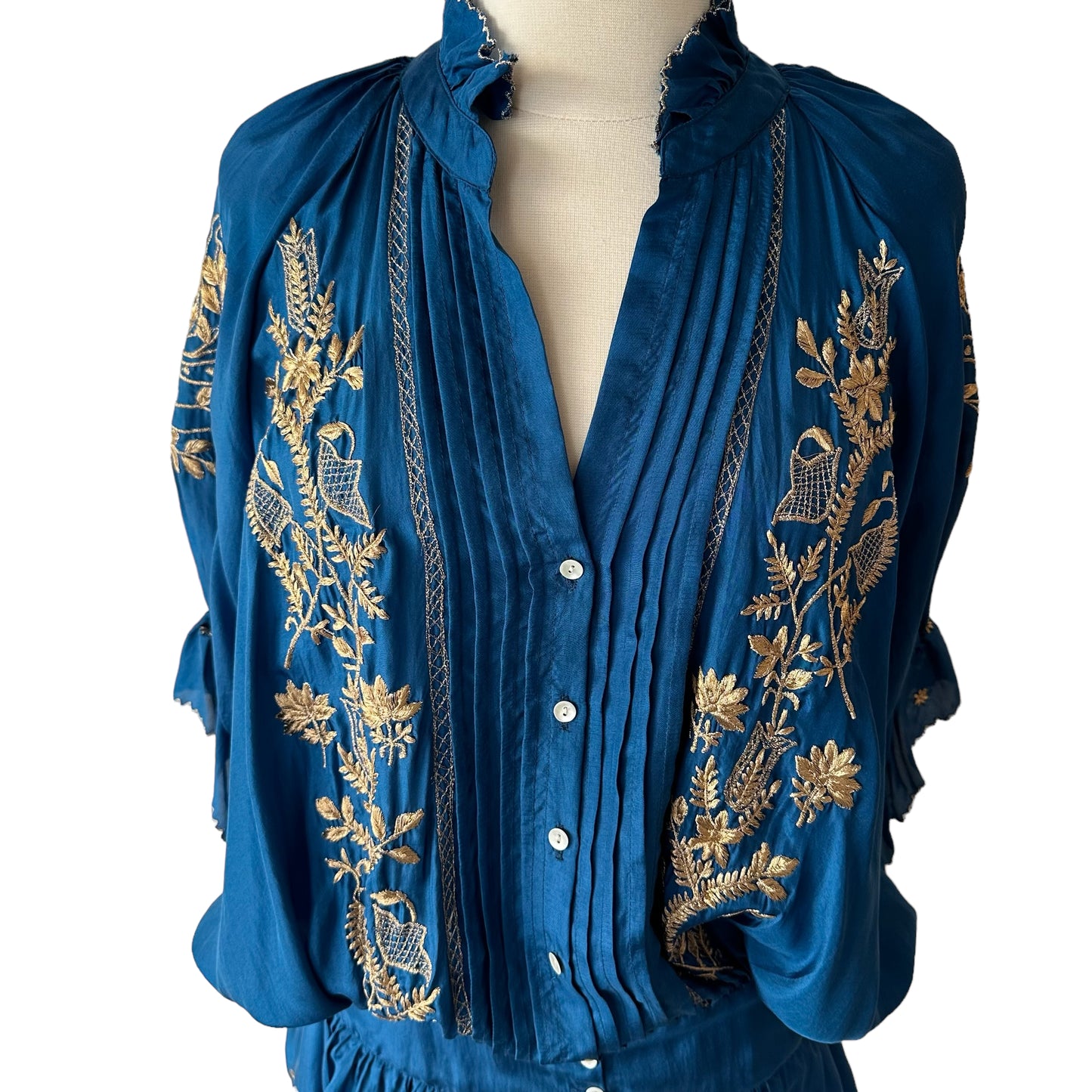 Blue & Gold Silk Dress - S