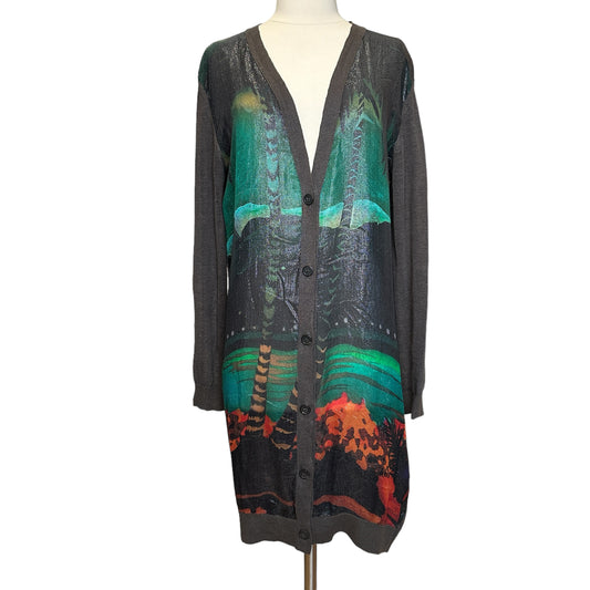 Long Metallic Silk & Linen Cardigan - M