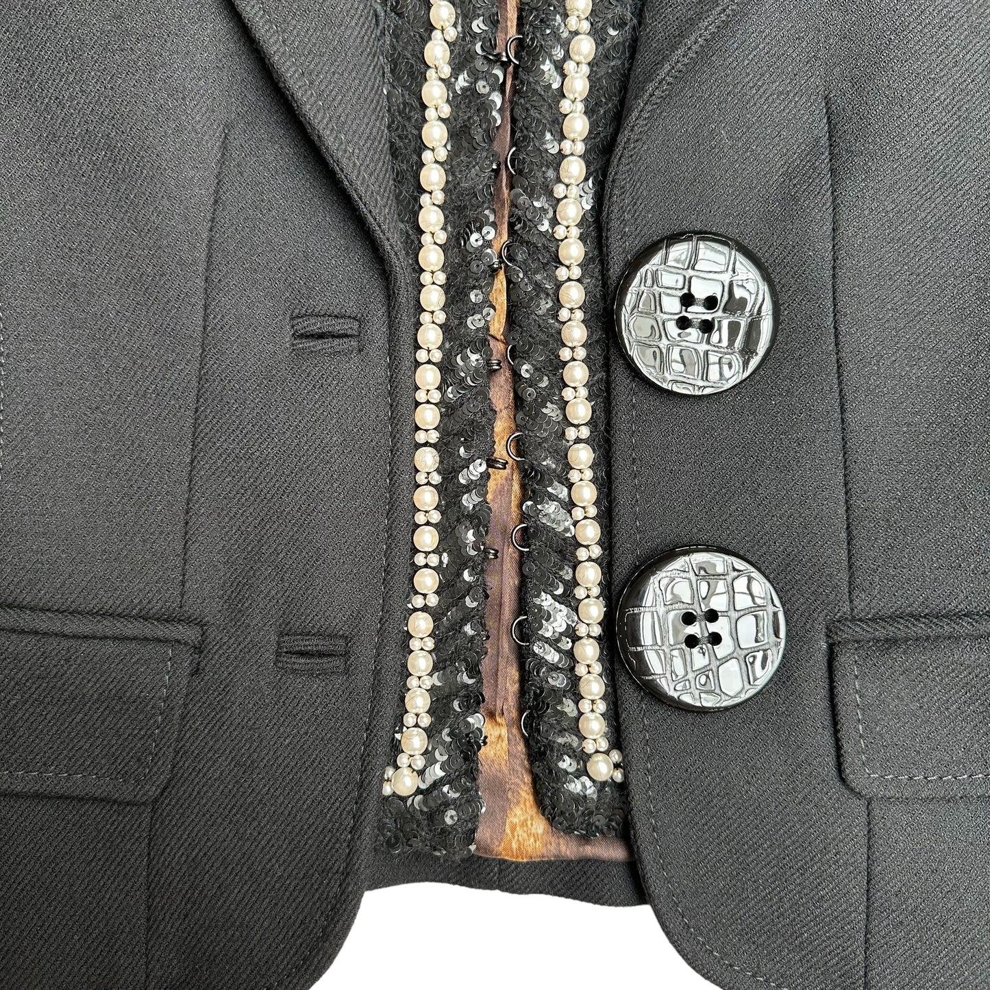 Black Lace, Faux-Pearl & Sequins Jacket - L