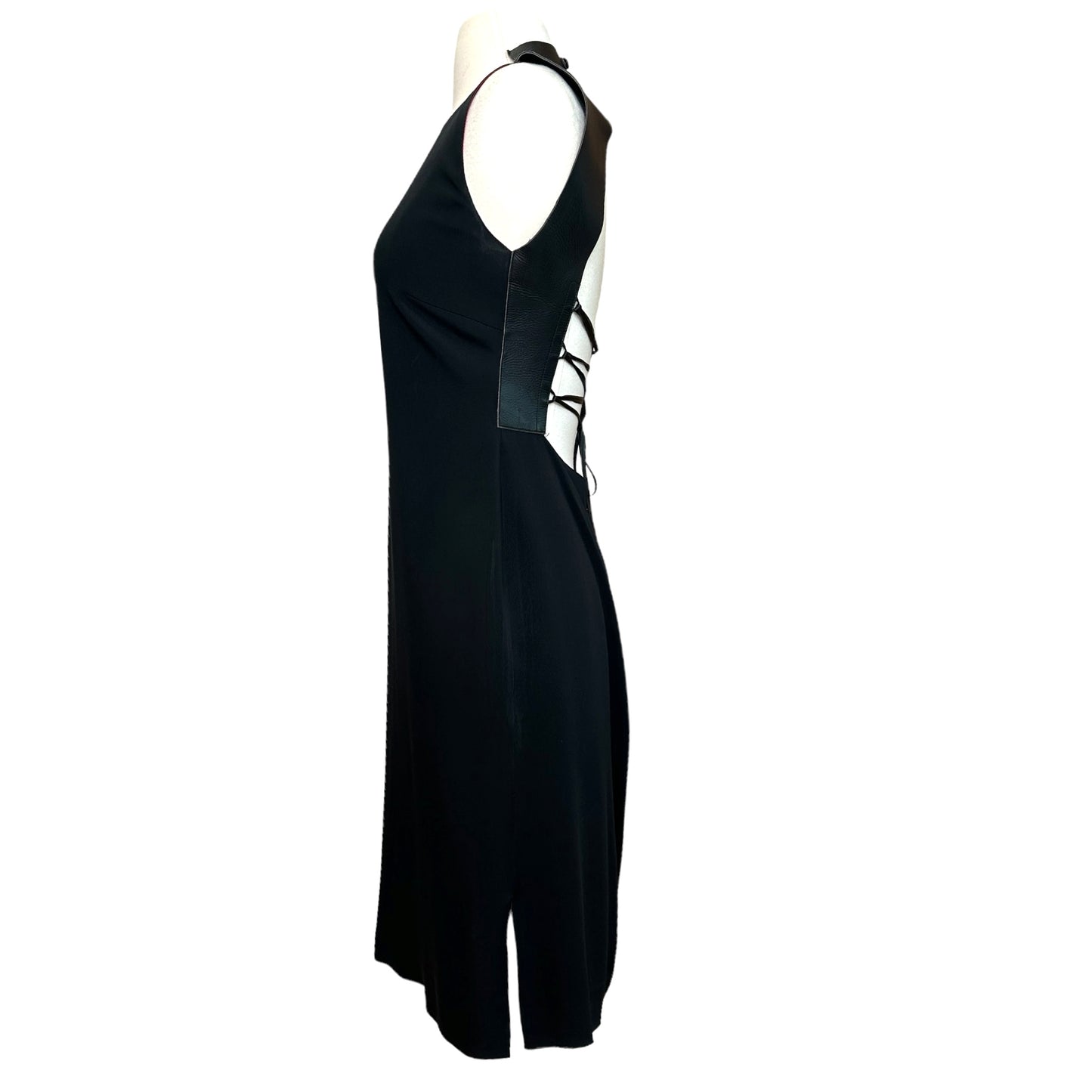 Black Leather Lace Up Dress - M