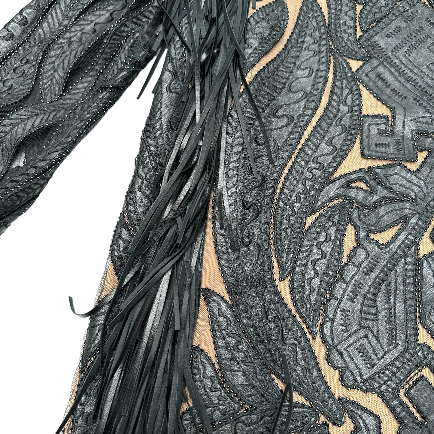 Black Leather, Fringes and Beads Dress - 4