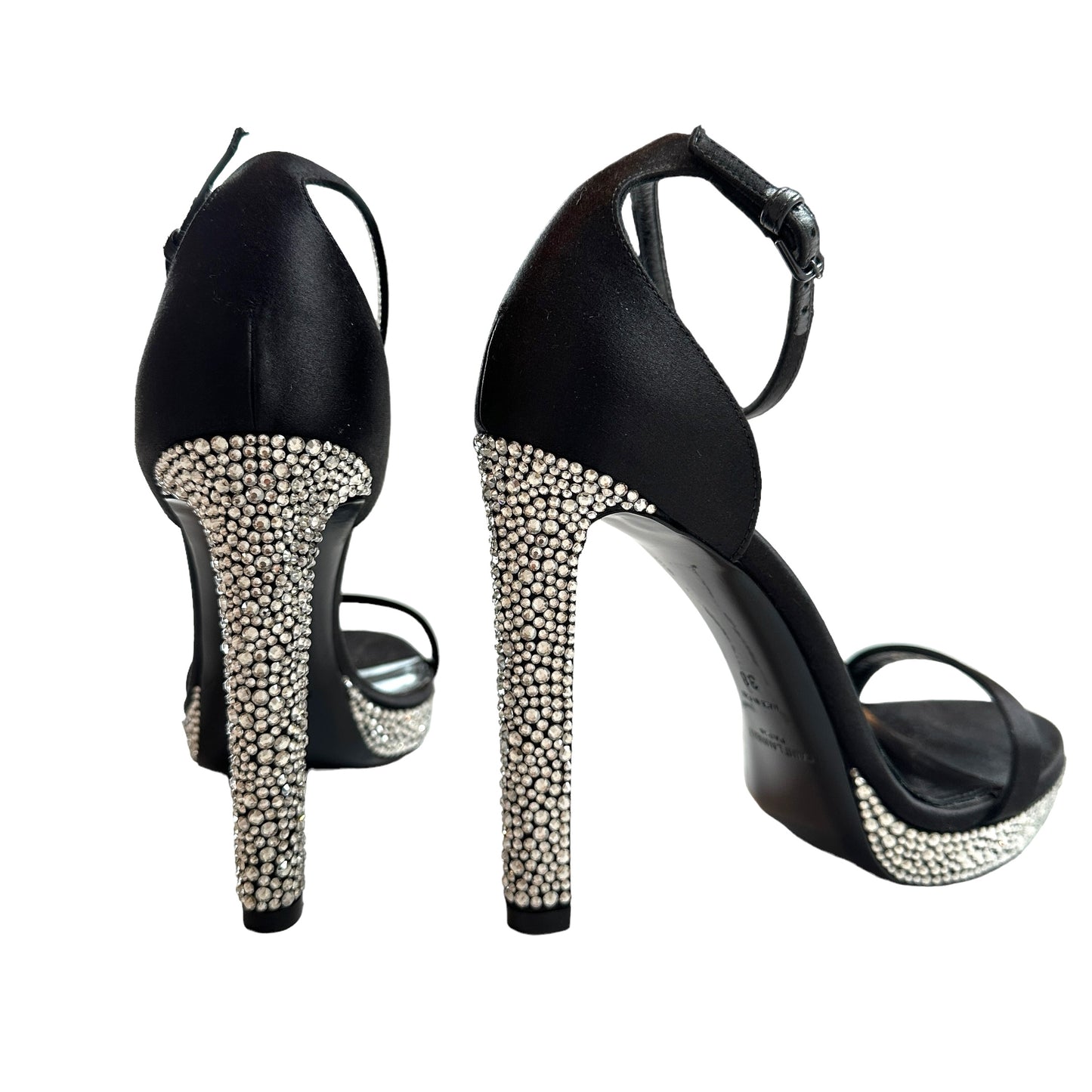 Black Satin & Crystals Heels - 8