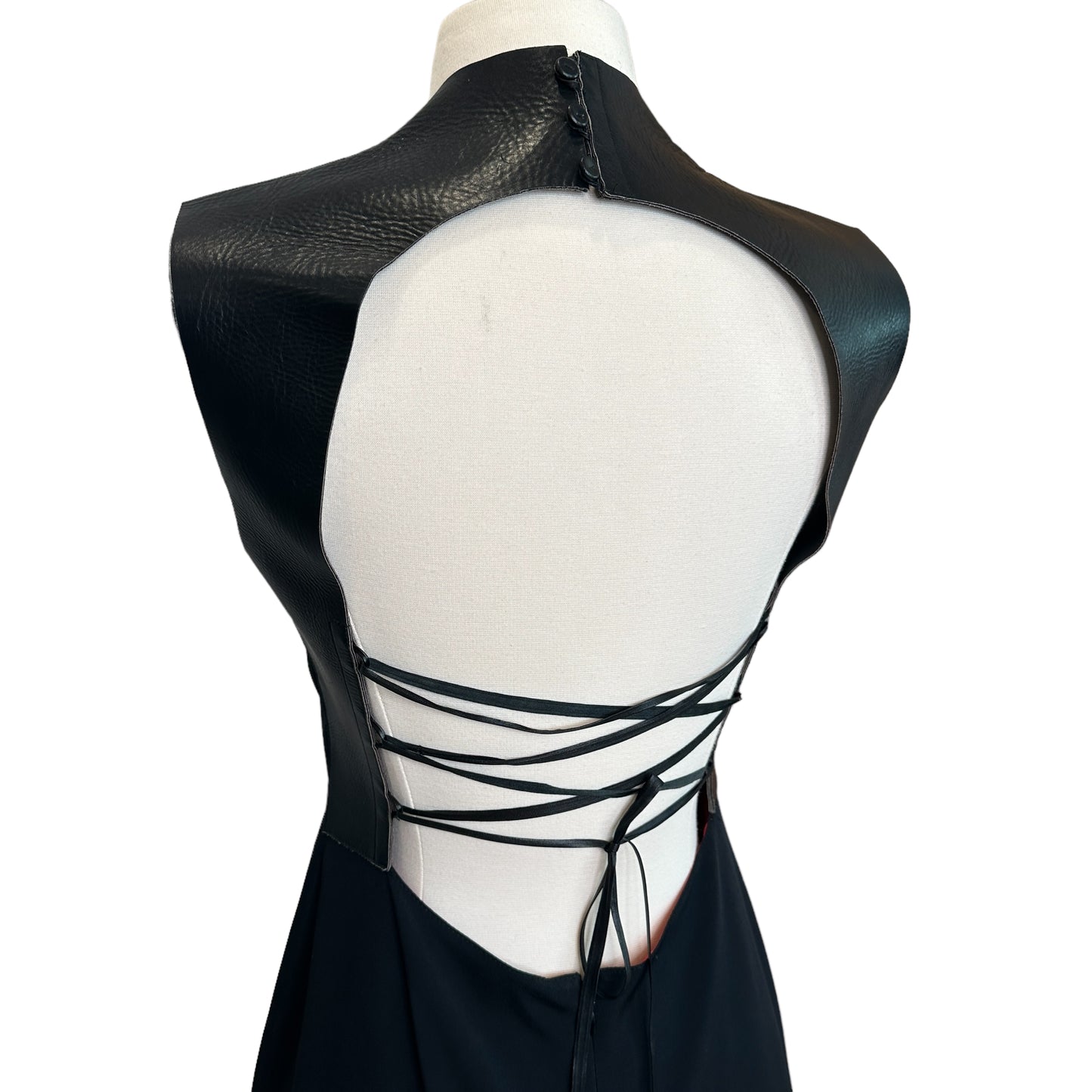 Black Leather Lace Up Dress - M