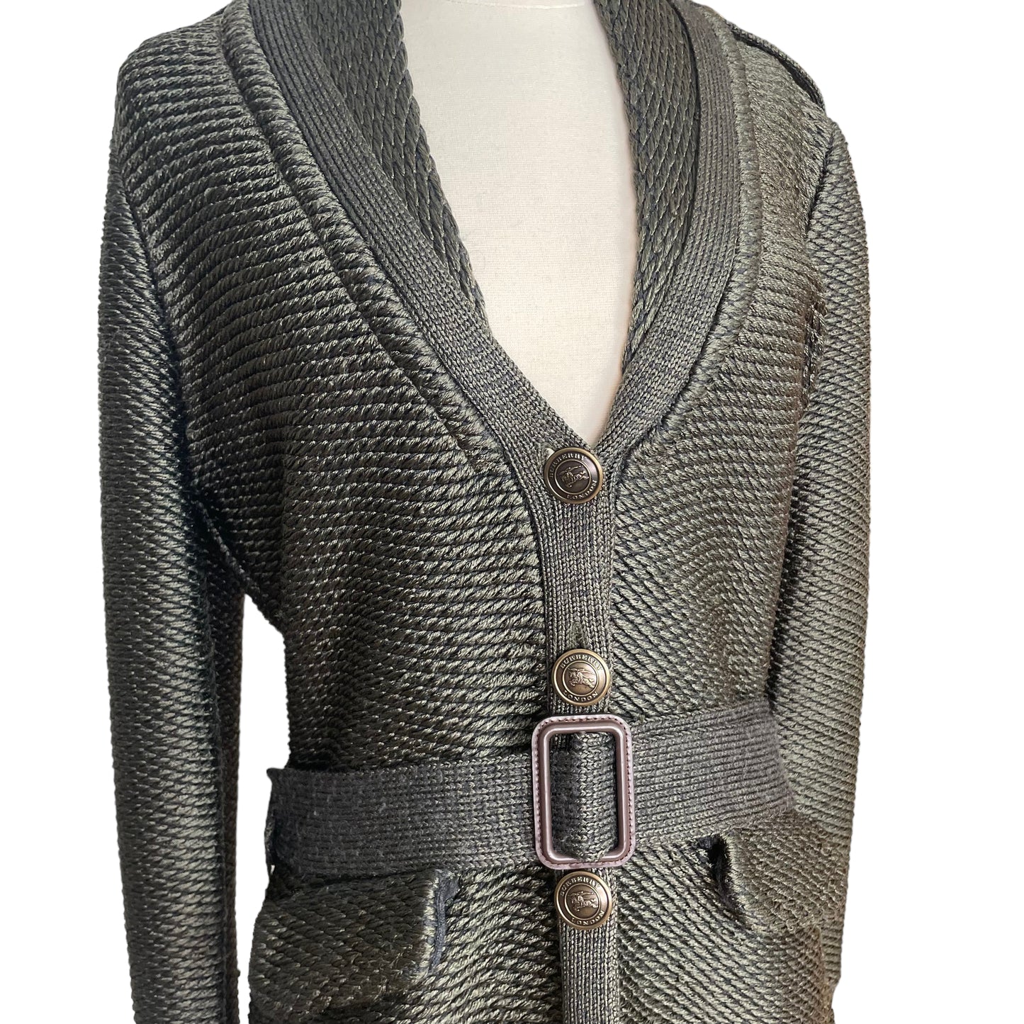 Metallic Green Knit Cardigan - L
