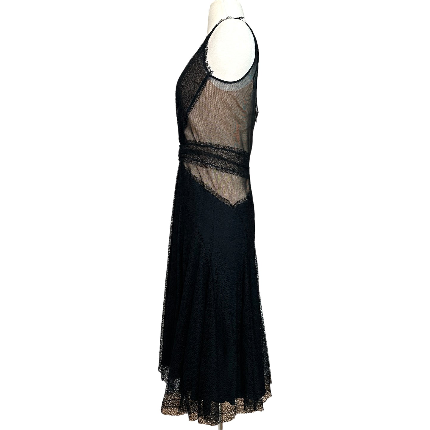Vintage Black Silk & Lace Dress - 8