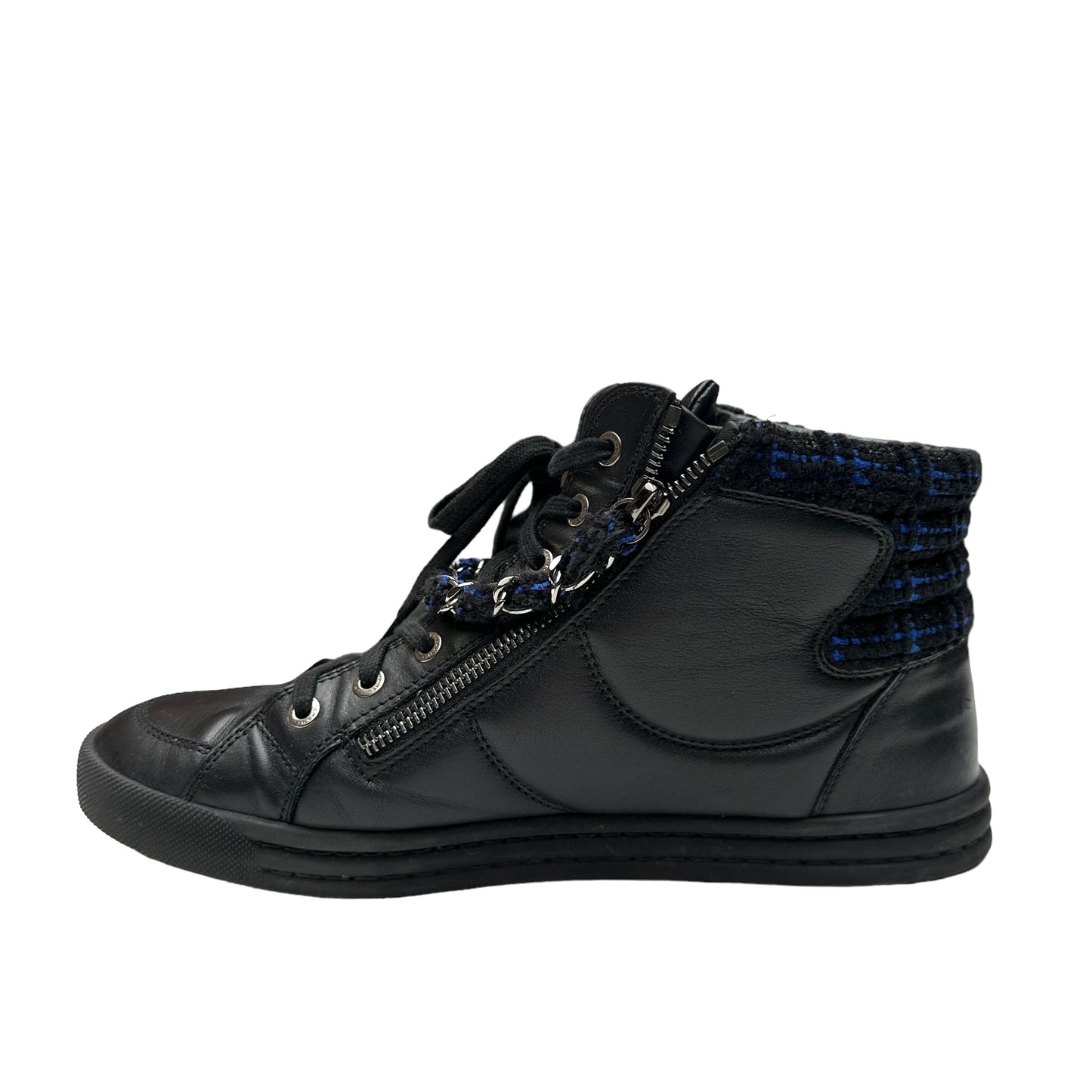 Black Leather & Tweed High Top Sneakers - 10